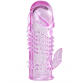 Розовая  гелевая насадка с клиторальным отростком - 13,5 см. - Toyfa Basic - в Шахтах купить с доставкой