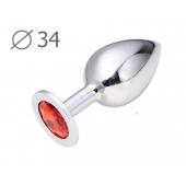 Коническая серебристая анальная втулка с красным кристаллом - 8,2 см. - Anal Jewelry Plug - купить с доставкой в Шахтах