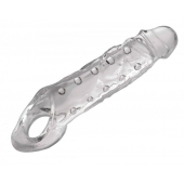Прозразная закрытая насадка на пенис с поддержкой мошонки Clearly Ample Penis Enhancer - 22 см. - XR Brands - в Шахтах купить с доставкой