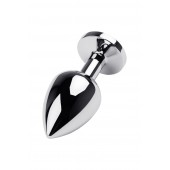 Серебристая коническая анальная пробка с красным кристаллом - 8 см. - ToyFa - купить с доставкой в Шахтах