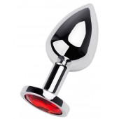 Серебристая коническая анальная пробка с красным кристаллом - 8 см. - ToyFa - купить с доставкой в Шахтах