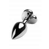 Серебристая коническая анальная пробка с красным кристаллом-сердечком - 7 см. - ToyFa - купить с доставкой в Шахтах