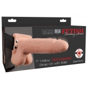 Телесный перезаряжаемый вибрострапон 7  Hollow Rechargeable Strap-on with Balls - 20,3 см. - Pipedream - купить с доставкой в Шахтах