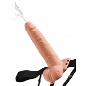 Телесный полый страпон с имитацией эякуляции 7.5  Hollow Squirting Strap-On with Balls Flesh - 21,6 см. - Pipedream - купить с доставкой в Шахтах