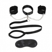 Чёрный ошейник с наручниками и поводком Collar Cuffs   Leash Set - Lux Fetish - купить с доставкой в Шахтах