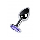 Серебристая конусовидная анальная пробка с фиолетовым кристаллом - 7 см. - ToyFa - купить с доставкой в Шахтах