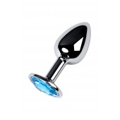 Серебристая конусовидная анальная пробка с голубым кристаллом - 7 см. - ToyFa - купить с доставкой в Шахтах