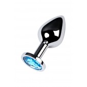 Серебристая конусовидная анальная пробка с голубым кристаллом - 8 см. - ToyFa - купить с доставкой в Шахтах