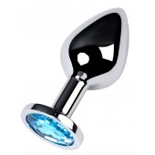 Серебристая конусовидная анальная пробка с голубым кристаллом - 8 см. - ToyFa - купить с доставкой в Шахтах