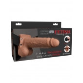Кофейный перезаряжаемый вибрострапон 7  Hollow Rechargeable Strap-on with Balls - 20,3 см. - Pipedream - купить с доставкой в Шахтах