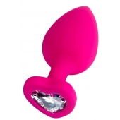 Розовая анальная втулка Diamond Heart с прозрачным кристаллом - 9,5 см. - ToyFa - купить с доставкой в Шахтах