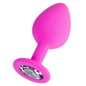 Розовая анальная втулка Brilliant с прозрачным кристаллом - 8 см. - ToyFa - купить с доставкой в Шахтах