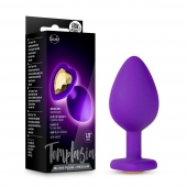 Фиолетовая анальная пробка Bling Plug Medium с золотистым стразом - 8,3 см. - Blush Novelties - купить с доставкой в Шахтах
