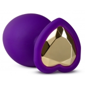 Фиолетовая анальная пробка Bling Plug Large с золотистым стразом - 9,5 см. - Blush Novelties - купить с доставкой в Шахтах