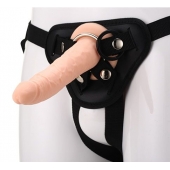 Телесный страпон на черных трусиках STRAP ON REAL DILDO - 20 см. - Dream Toys - купить с доставкой в Шахтах