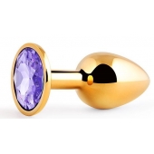 Золотистая анальная пробка с фиолетовым стразом - 7,2 см. - Anal Jewelry Plug - купить с доставкой в Шахтах