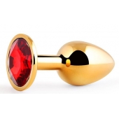 Золотистая анальная пробка с красным стразом - 7,2 см. - Anal Jewelry Plug - купить с доставкой в Шахтах