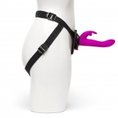 Лиловый страпон Rechargeable Vibrating Strap-On Harness Set - 17,6 см. - Happy Rabbit - купить с доставкой в Шахтах
