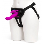 Лиловый страпон Rechargeable Vibrating Strap-On Harness Set - 17,6 см. - Happy Rabbit - купить с доставкой в Шахтах