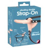 Телесный двойной вибрострапон с вибрацией Vibrating Double Strap-On - 15 см. - Orion - купить с доставкой в Шахтах