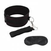 Черный ошейник с длинным поводком Collar and Leash Set - Lux Fetish - купить с доставкой в Шахтах