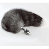 Серебристая анальная пробка с серым хвостиком - Sitabella - купить с доставкой в Шахтах