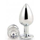 Серебристая анальная втулка с прозрачным кристаллом - 7,1 см. - Dream Toys - купить с доставкой в Шахтах