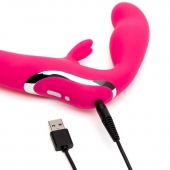 Ярко-розовый безремневой страпон Rechargeable Vibrating Strapless Strap-On - Happy Rabbit - купить с доставкой в Шахтах
