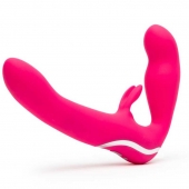 Ярко-розовый безремневой страпон Rechargeable Vibrating Strapless Strap-On - Happy Rabbit - купить с доставкой в Шахтах