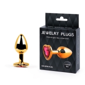 Золотистая анальная пробка с малиновым кристаллом-сердечком - 7 см. - Anal Jewelry Plug - купить с доставкой в Шахтах