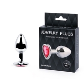 Серебристая анальная пробка с малиновым кристаллом-сердечком - 7 см. - Anal Jewelry Plug - купить с доставкой в Шахтах