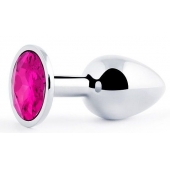 Серебристая анальная пробка с малиновым кристаллом - 7,2 см. - Anal Jewelry Plug - купить с доставкой в Шахтах