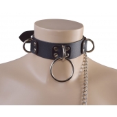 Черный кожаный ошейник Big Ring - Sitabella - купить с доставкой в Шахтах