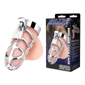 Серебристая металлическая клетка для члена с замком Enslave Cock Cage - BlueLine - купить с доставкой в Шахтах