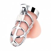 Серебристая металлическая клетка для члена с замком Enslave Cock Cage - BlueLine - купить с доставкой в Шахтах