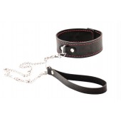 Черный широкий ошейник с красной строчкой и поводком - Crazy Handmade - купить с доставкой в Шахтах