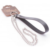 Серебристый металлический поводок с кожаной черной ручкой - 80 см. - Crazy Handmade - купить с доставкой в Шахтах