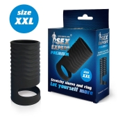 Черная открытая насадка на пенис с кольцом для мошонки XXL-size - 9,4 см. - Sex Expert - в Шахтах купить с доставкой