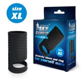 Черная открытая насадка на пенис с кольцом для мошонки XL-size - 8,9 см. - Sex Expert - в Шахтах купить с доставкой