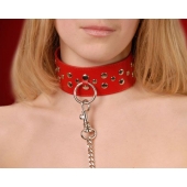 Красный кожаный ошейник с карабином и поводком - Sitabella - купить с доставкой в Шахтах