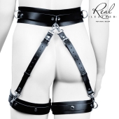 Черный кожаный пояс с гартерами - L-XL - Notabu - купить с доставкой в Шахтах