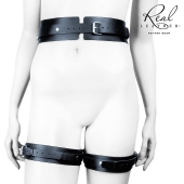 Черный кожаный пояс с гартерами - L-XL - Notabu - купить с доставкой в Шахтах