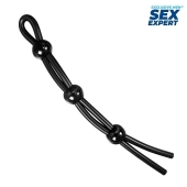Черное силиконовое лассо с тремя шариками для утяжки - Sex Expert - в Шахтах купить с доставкой
