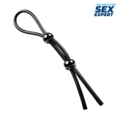 Черное силиконовое лассо с двумя шариками для утяжки - Sex Expert - в Шахтах купить с доставкой