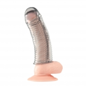 Текстурированная насадка на пенис Clear Textured Penis Enhancing Sleeve Extension - 16,5 см. - BlueLine - в Шахтах купить с доставкой
