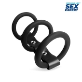 Черное тройное эрекционное кольцо с ремешком - Sex Expert - в Шахтах купить с доставкой