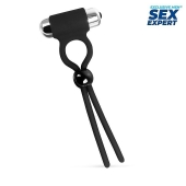 Черное эрекционное кольцо-лассо с вибрацией - Sex Expert - в Шахтах купить с доставкой