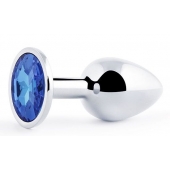 Анальное украшение BUTT PLUG  Small с синим кристаллом - 7 см. - Anal Jewelry Plug - купить с доставкой в Шахтах