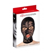 Черная кружевная маска на голову с отверстиями для глаз и рта - Fetish Tentation - купить с доставкой в Шахтах