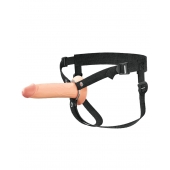 Телесный полый страпон на черных ремнях Hollow Silicone Strap-on - 17,8 см. - Pipedream - купить с доставкой в Шахтах